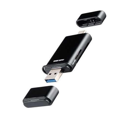サンワサプライ UHS-II対応 USB Type-C & USB-A カードリーダー ブラック ASNADR-5TCMSD3BK|パソコン パソコン周辺機器 ICカードリーダー・ライター