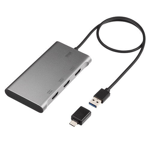 サンワサプライ USB-HDMIディスプレイアダプタ 4K&times;3画面出力 ASNUSB-CVU3HD8|パソコン パソコン周辺機器 HDMIケーブル・HDMI変換ケーブル/アダプタ｜緑花堂ストア
