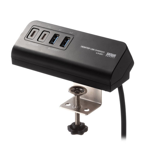 サンワサプライ USB PD対応クランプ式AC充電器 PD65W C×2+A×2 ブラック ASNACA-PD106BK|スマートフォン・タブレット・携帯電話 携帯電話・PHS 充電器・ケーブル【 】