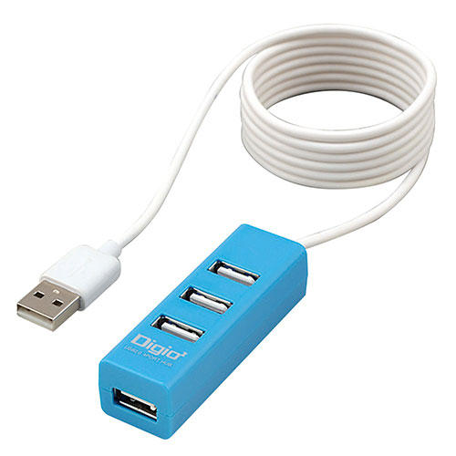 【3セット】 ナカバヤシ USB2.0 4ポートハブ 120cm ブルー ASNUH-2614BLX3|パソコン パソコン周辺機器 USBハブ