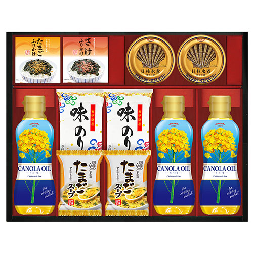 SHOWA キャノーラ油&のり・たまごスープ詰合せ 【キャノーラ油・有明海産味付のり・たまごスープ・宝幸貝柱水煮ほぐし身 ほか】 ASNSOC-70|食品 食品