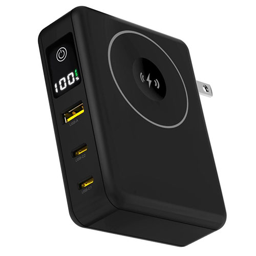 HIDISC ACプラグ内蔵型 PD65W対応3WAYモバイルバッテリー 10000mAh ブラック ASNHD2-MBACPD65W10TGBK|スマートフォン・タブレット・携帯電話 スマートフォン モバイルバッテリー｜緑花堂ストア