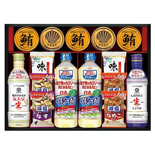 キッコーマン&アマノフーズ&日清オイリオ　バラエティセット 【塩分ひかえめ丸大豆生しょうゆ・しぼりたて生しょうゆ・有明海産味のり ほか】 ASNASC-120R|食品 食品