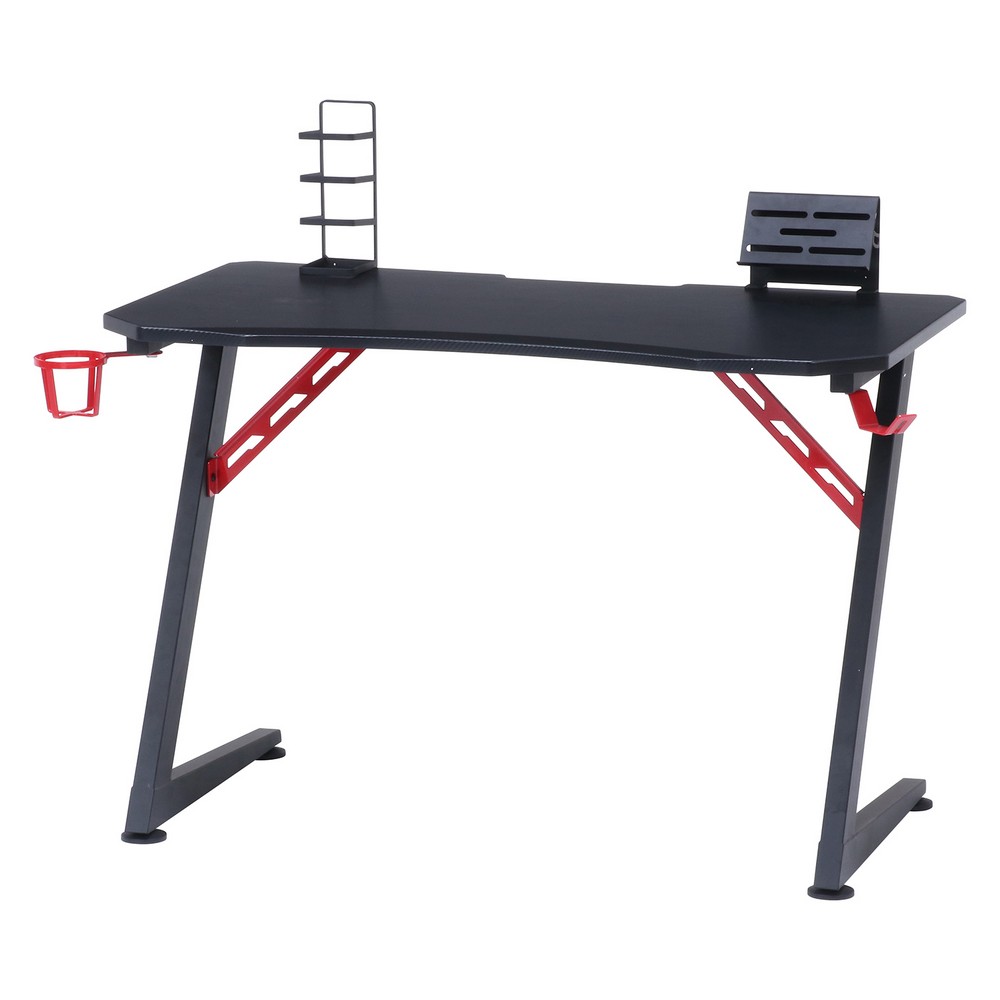 ゲーミングデスク レイズ レッド [HJB18572]| インテリア家具 デスク・机 リビングデスク オフィスデスク 広い作業スペース ヘッドホンフック付き パソコンデスク アジャスター付き レッド｜緑花堂ストア