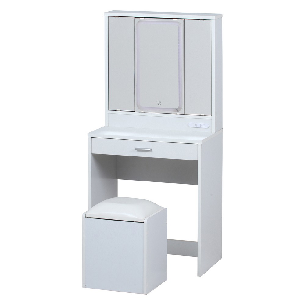 鏡台 化粧箱 三面鏡ドレッサー ＷＨ ＬＥＤライト付き[HJB99546]|インテリア家具 ドレッサー ドレッサー・ミラー リビング 寝室・ベッドルーム 化粧品収納 化粧ケース 利便性 耐久性 機能性 3面ドレッサー ホワイト