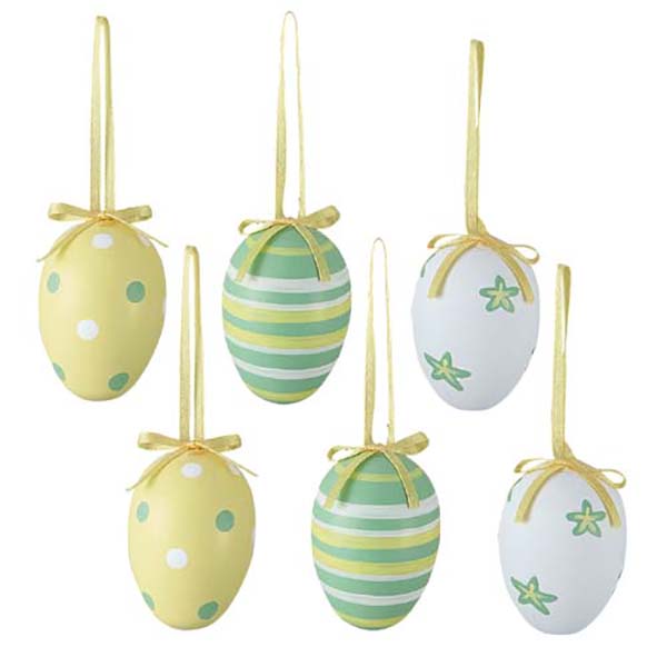 市場 6cm 飾付 雑貨 装飾 デコレーション リボンハンガー付き 飾り イベント 小物 イエローグリーンーイースターエッグ 1パック6個入り Onsdies1006