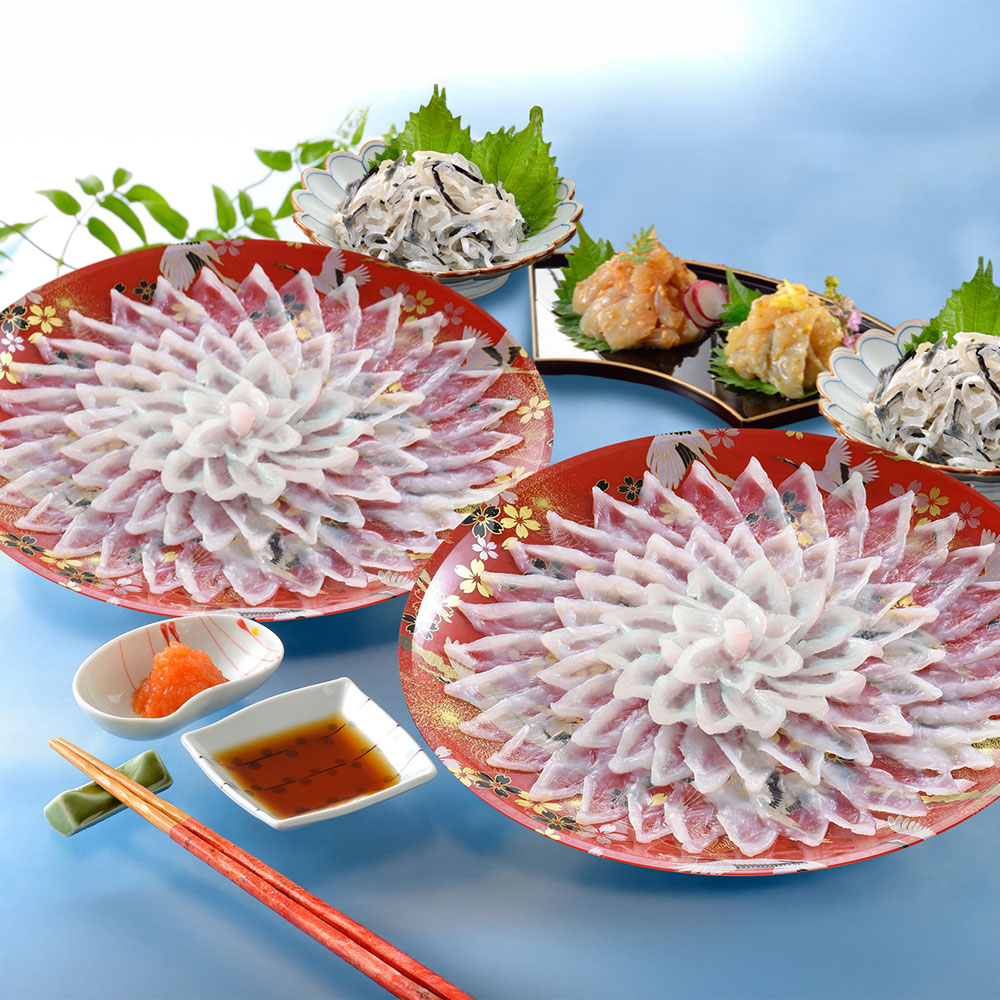 「関とら本店」 とらふく刺身・とらふく塩辛セット （とらふぐ刺身135g&times;2、とらふぐ皮30g&times;2、とらふぐ塩辛60g、とらふぐ塩辛（ゆず胡椒風味）60g） / ふく ふぐ フグ てっさ 送料無料[SHS2480210]【 】｜緑花堂ストア