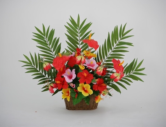 ハイビスカスアレンジ[MRS10-06507]|造花 フェイクグリーン 人工植物 デコレーション 店舗装飾 飾り 飾りつけ 飾り付け 装飾 ハイビスカス【イベント用品 アレンジメント資材 インテリア 】｜緑花堂ストア