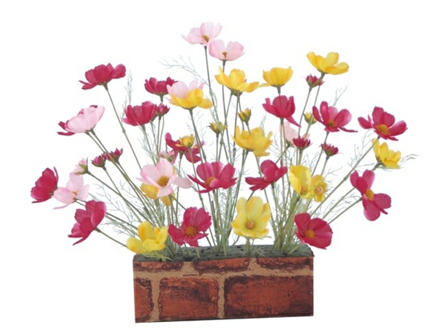 楽天市場 コスモスレンガアレンジ Mrs18 造花 フェイクグリーン 人工植物 人工観葉植物 デコレーション 店舗装飾 飾り 飾りつけ 飾り付け 装飾 コスモス フラワーアレンジ 造花装飾専門店 緑花堂