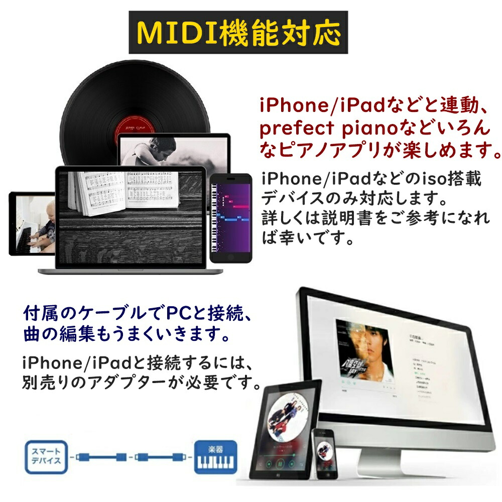 ポイント2倍 電子ピアノ 折り畳み式 鍵盤 Longeye デジタルピアノ ピアノ キーボード 電子 鍵盤 Midi対応 譜面台付属 ペダル付属 充電型 128種音色 2重音色 日本語説明書 専用ケース付き 鍵盤シール付き 携帯型 長時間利用可能 軽量 小型 初心者 子供 ピアノ練習 白