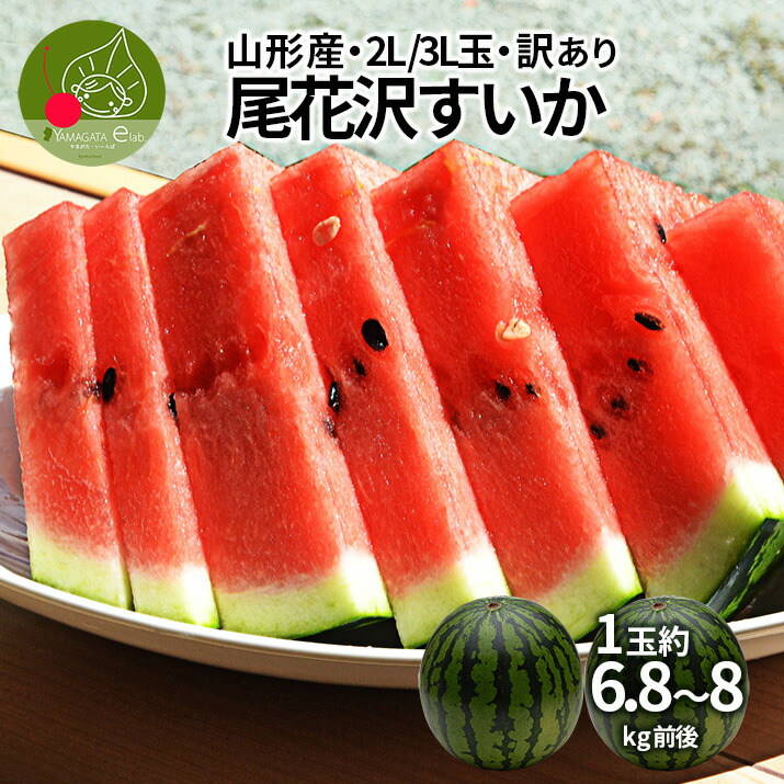 【7月下旬頃より発送・先行予約】すいか 訳あり 2玉セット 2L 3L（約6.8～8kg）<br>山形県産 お徳用 ワケあり ワケ待ち 産地直送 キャンプに 海水浴に すいか割りに ブランド <BR> 送料無料 フルーツ 果物 日時指定不可 夏 暑さ対策 食べ物