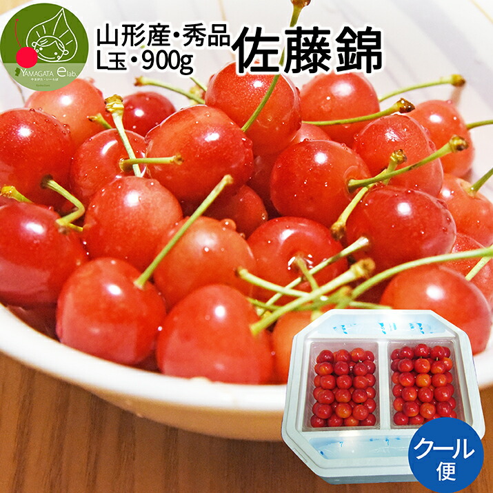 【6月中旬発送 先行早割】 さくらんぼ 佐藤錦 秀品 Ｌ玉 900g入（450g×2）<br>ギフト 発泡ギフト 保冷剤入り 山形県 東根市から産地直送 大粒Ｌサイズ以上 同梱不可 日時指定不可 送料無料 クール便発送