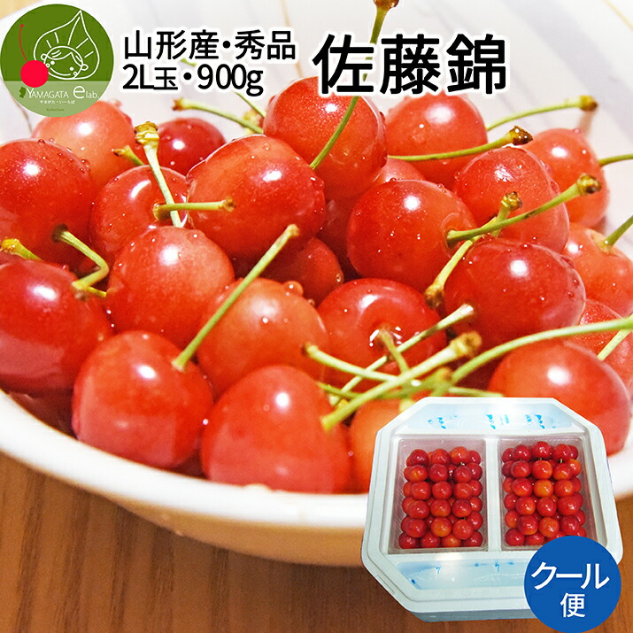 【6月中旬発送 先行早割】 さくらんぼ 佐藤錦 秀品 2Ｌ玉 900g入（450g×2）<br>大粒 ２Ｌ ギフト 発泡ギフト 保冷剤入り 山形県 東根市から産地直送 サイズ以上 同梱不可 日時指定不可 送料無料 クール便発送