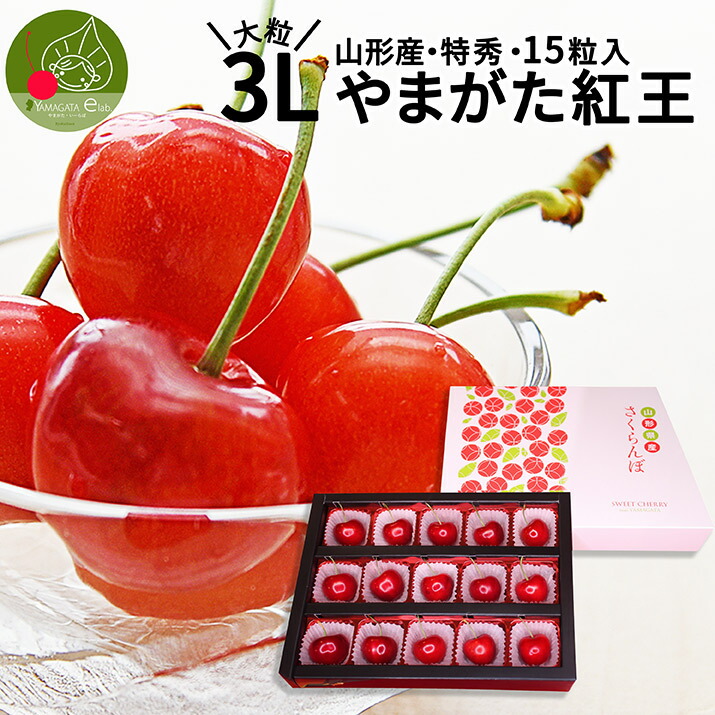 【6月下旬発送・先行予約】山形県産 紅王 特秀 3L 15粒入り ギフト箱入り<br> 化粧箱入 産地直送 手詰め 思い出に残る 送料無料 同梱不可 フルーツギフト 果物 お中元 御中元