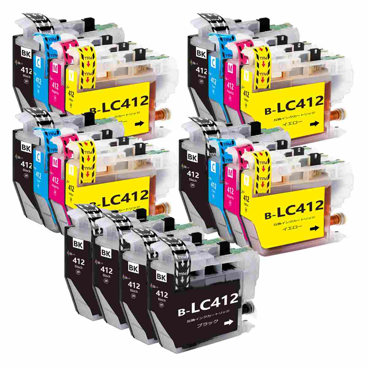 ブラザー対応brother用互換インクカートリッジLC412-4PK*4+黒4本 合計20本 (LC412BKブラック*8 LC412Cシアン LC412Mマゼンタ LC412Yイエロー各4本) 対応プリンター機種：MFC-J7100CDW / MFC-J7300CDW 大容量汎用インクタンク 最新ICチップ付 残量表示 大阪インク汎用インク