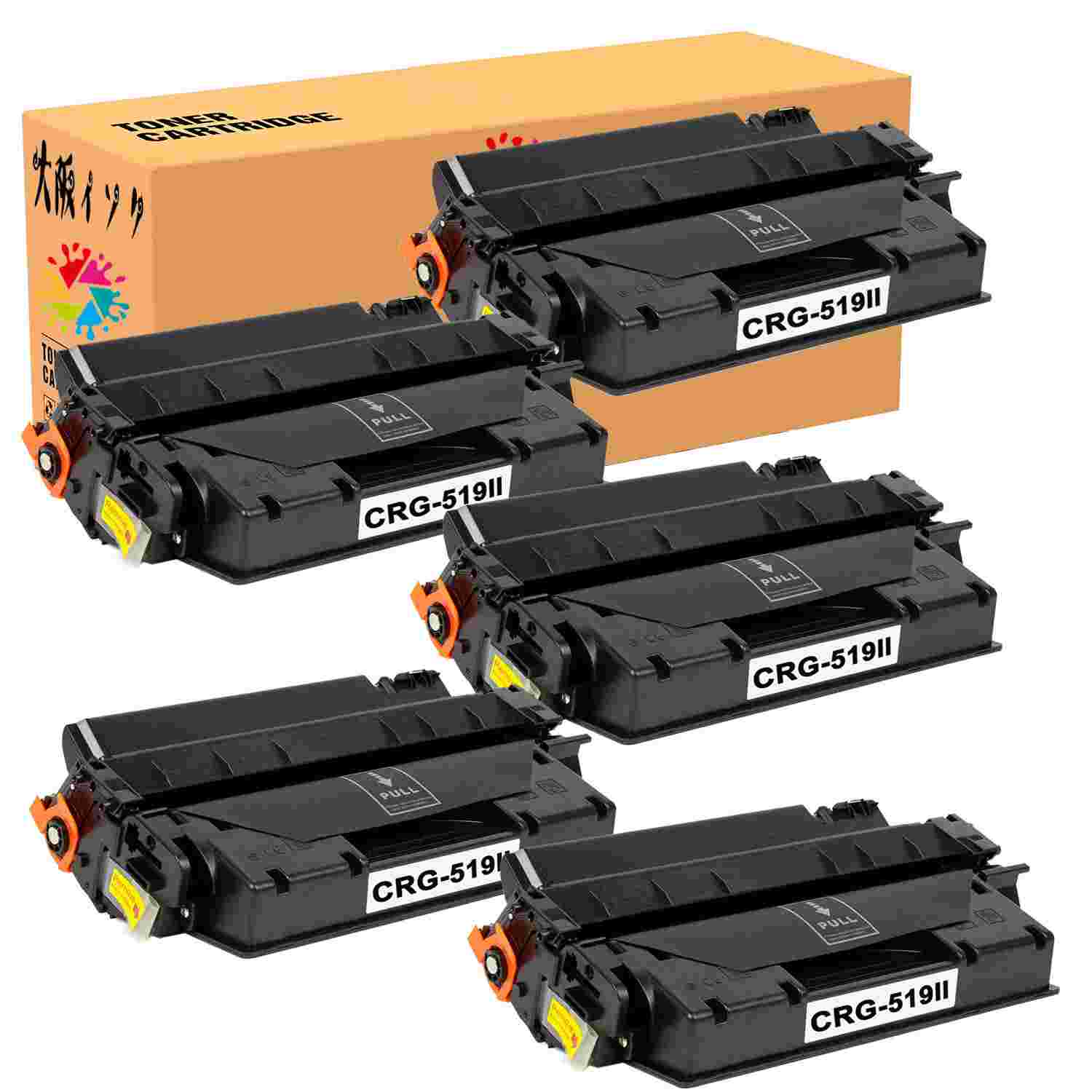 トナーカートリッジ CRG-519II互換 Can(キャノン) 汎用トナーCRG 519 5本セット CRG-519II 大容量対応機種：Satera LBP6300 / LBP6600 / LBP6340 / LBP6330 / LBP252 / LBP251CRG-519II BK 汎用・互換 トナーカートリッジの印刷枚数:約6,400枚/本（A4用紙・印字率5％の場合）