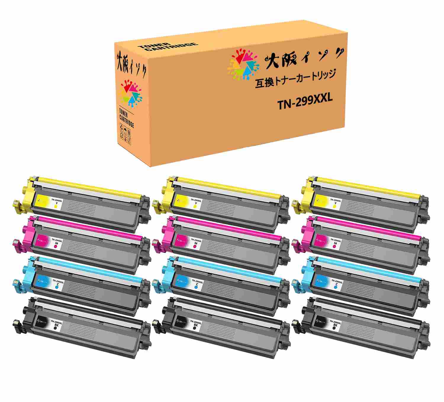 ブラザー用TN-299XXL互換トナーカートリッジ Brother対応汎用トナーTN-299XXLBKブラック TN-299XXLCシアン TN-299XXLMマゼンタ TN-299XXLYイエロー各3本 4色12本セット 対応機種：HL-L3240CDW / MFC-L3780CDW 印刷枚数:１本ブラック：約3000枚 カラー：約2300枚 20,386円
