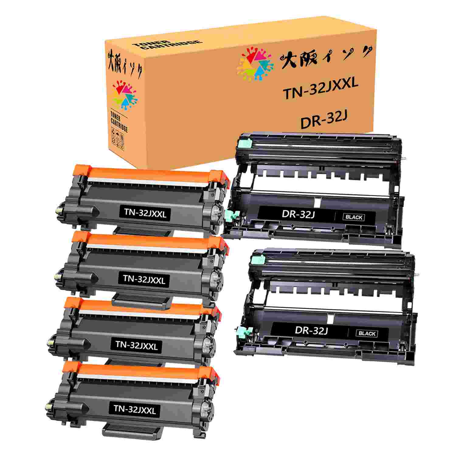 茶飲み友だち用TN-32JXXL取り替えっこトナーカートリッジ Brother相応う汎用トナーTN32JXXL4本 DR-32J取り替えっこ膜鳴楽器単一のもの2本足し加える6本仕掛ける相応う機種：DCP-L2660DW DCP-L2600DW FAX-L2800DW HL-L2460DW HL-L2400D MFC-L2880DW MFC-L2860DW 印字枚数: TN-32JXXL約5,000枚;DR-32J約15,000枚/1本