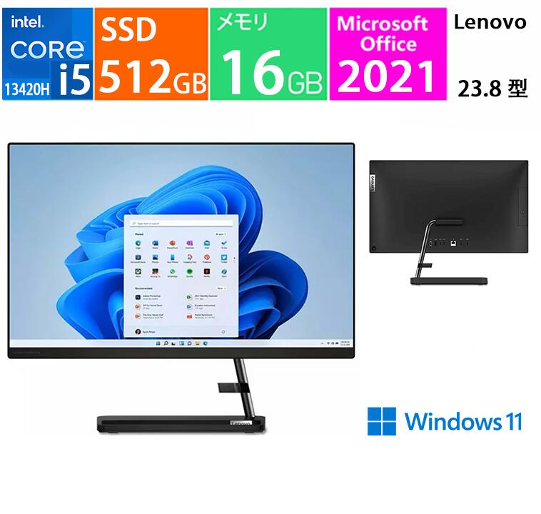 Lenovo IdeaCentre AIO 370i F0GH0188JP [黒いこと], 23.8 型(in), 中央処理装置:第13時人 インテル Core i5, 記憶装置:16GB, 記憶装置:M.2 SSD 512GB, Microsoft Office H\u0026B, Windows 11 見せびらかす品