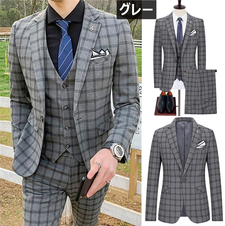 安い購入 楽天市場 1000円offクーポン P5倍 スーツ メンズ スリーピース スーツ セットアップ メンズ チェック柄 大きいサイズ細身 カジュアルスーツ フォーマルスーツ タイト 紳士服 ビジネススーツ おしゃれ 洗えるパンツ パーティースーツ 入学式 卒業式 結婚式