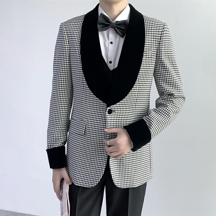 千鳥柄 スリーピース スーツ メンズ タキシード 礼服 スリム 細身 大きいサイズ オシャレ フォーマル セットアップ スタイリッシュ 春 夏 秋 冬 ホストスーツ 結婚式 二次会 パーティー 司会 衣装 演奏会 個性的 花婿 撮影 パーティー コスプレ 送料無料 Natural Gaz Org