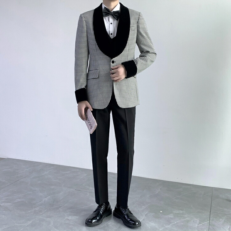 千鳥柄 スリーピース スーツ メンズ タキシード 礼服 スリム 細身 大きいサイズ オシャレ フォーマル セットアップ スタイリッシュ 春 夏 秋 冬 ホストスーツ 結婚式 二次会 パーティー 司会 衣装 演奏会 個性的 花婿 撮影 パーティー コスプレ 送料無料 Natural Gaz Org