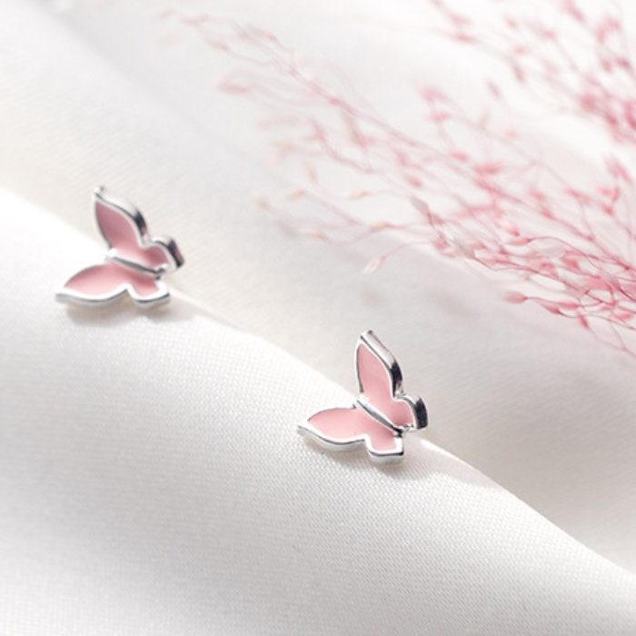 564円 販売 淡色蝶々ピアス Silver925 レディース シンプル ピアス ピンク 蝶々 シルバー製 華やか 両耳 アレルギー スタッドピアス g 2本1組