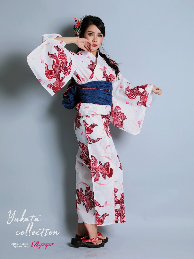 楽天市場 浴衣 レディース セット ゆかた 帯 下駄 キャバ 白 上品 金魚柄 あす楽 150cm 大きいサイズ 女性 女 かわいい 大人 ファッション 男ウケ レトロ 古典 モダン 夏祭り 祭り まつり 涼しい 30代 代 レトロモダン 派手 大正ロマン