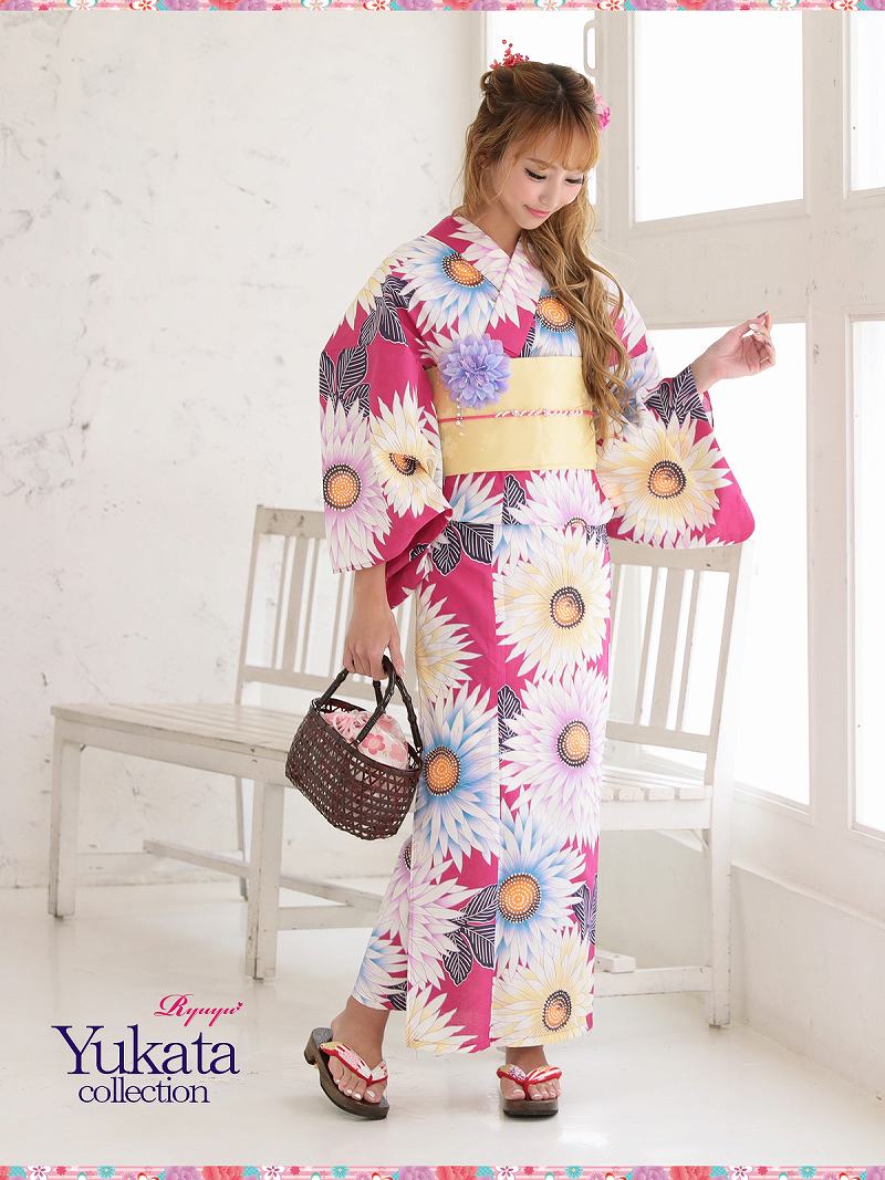 激安の 楽天市場 浴衣 セット レディース ゆかた 帯 下駄 キャバ ひまわり ピンク キュート 花柄 涼しい かわいい 派手 祭り まつり レトロ モダン レトロモダン 作り帯 楽ちん 楽 着方 簡単 2点 男ウケ 涼しい 女 代 30代 あす楽