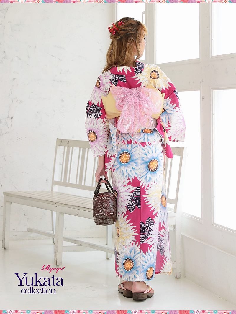 激安の 楽天市場 浴衣 セット レディース ゆかた 帯 下駄 キャバ ひまわり ピンク キュート 花柄 涼しい かわいい 派手 祭り まつり レトロ モダン レトロモダン 作り帯 楽ちん 楽 着方 簡単 2点 男ウケ 涼しい 女 代 30代 あす楽