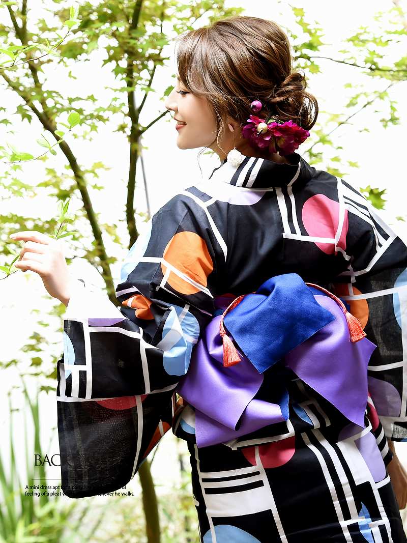 水玉 キャバ浴衣 カラフル レトロ ドット ファッション ゆかた 黒 祭り 浴衣 映え セット 個性的 市松模様 3点セット レディース ゆかた 帯 下駄 キャバ 市松模様 カラフル 水玉 映え あす楽 150cm 大きいサイズ 女性 女 かわいい 大人 ファッション