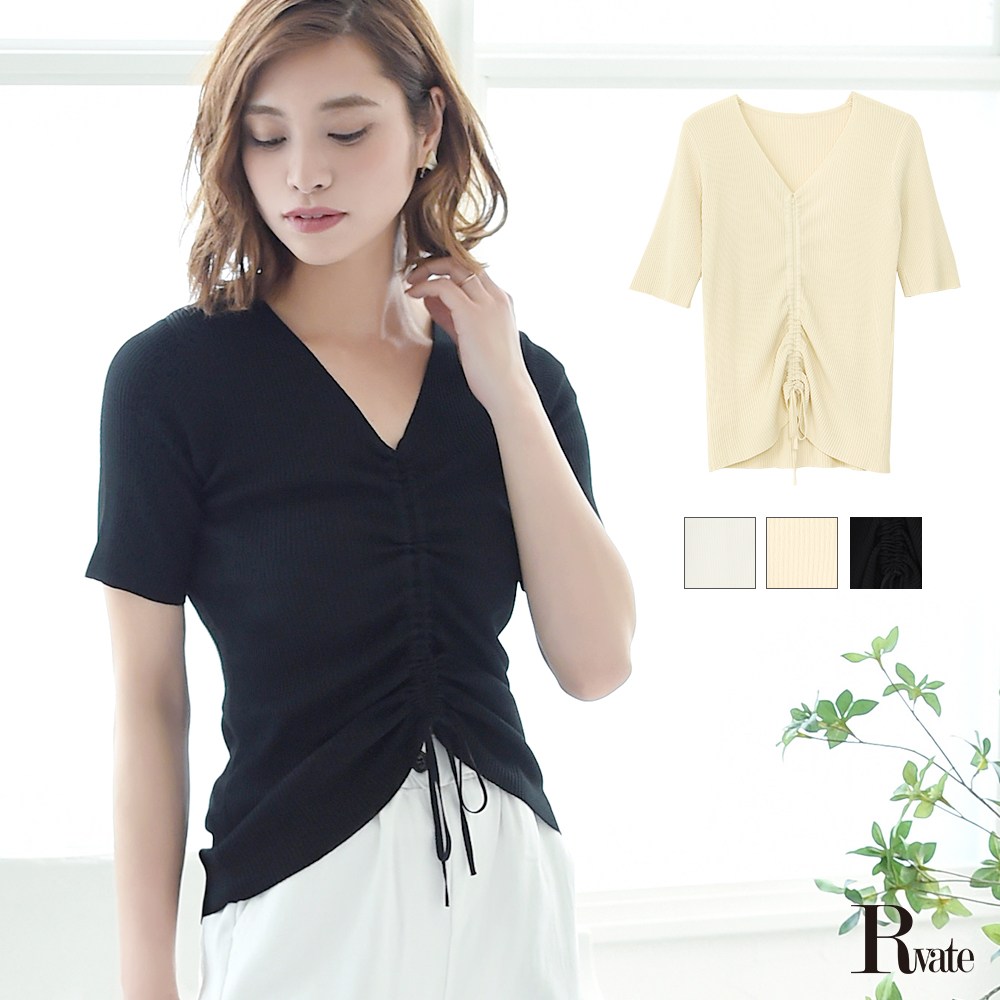 楽天市場 ニット セーター トップス ドロスト 半袖 Vネック レーヨン あす楽 即日発送 Rselect