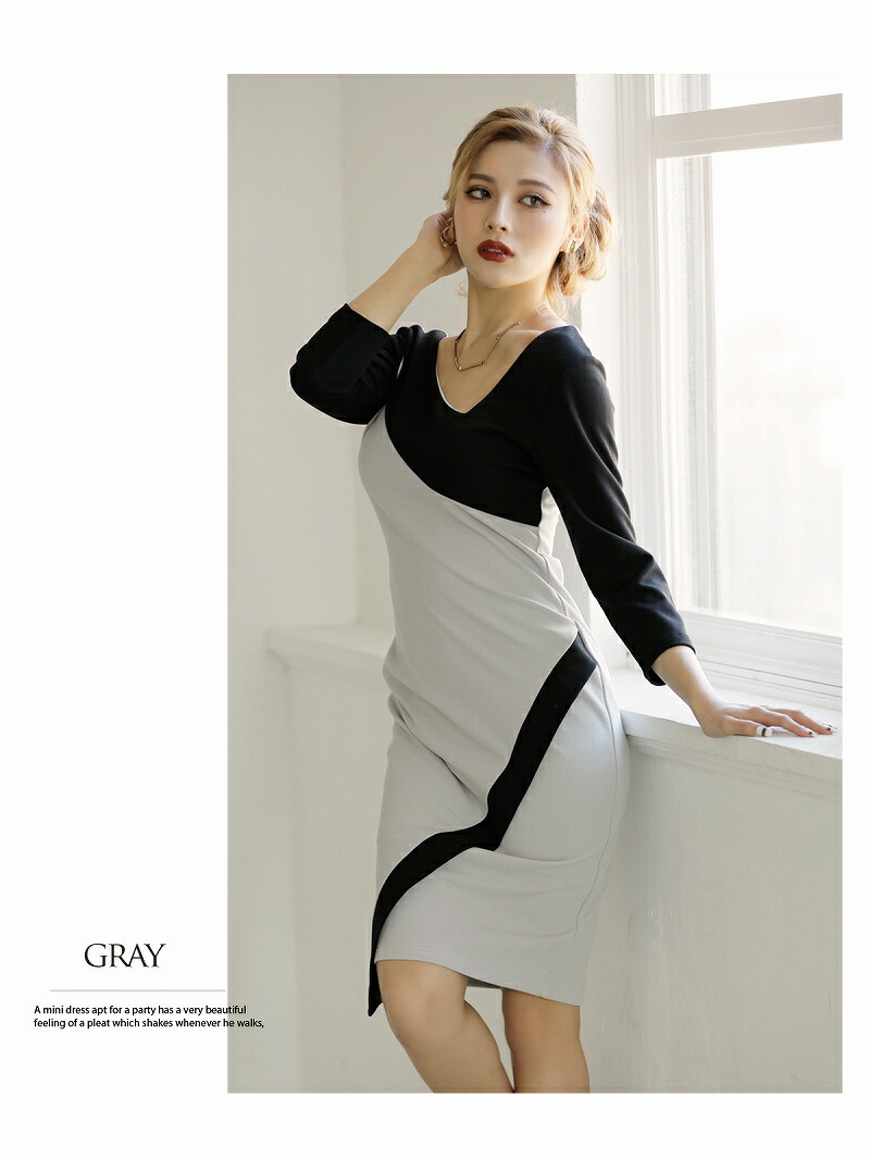 ツートーン かわいい 七分袖 タイト 膝丈 Xl キャバドレス アシメ キャバ 楽 ストレッチ Xl ワンピ 韓国ワンピース ワンピース 韓国スタイル 1000円offクーポンあり クラ パーティードレス Dayspiece ツートーン タイト 膝丈 パーティー おしゃれ 楽 大きいサイズ Xl