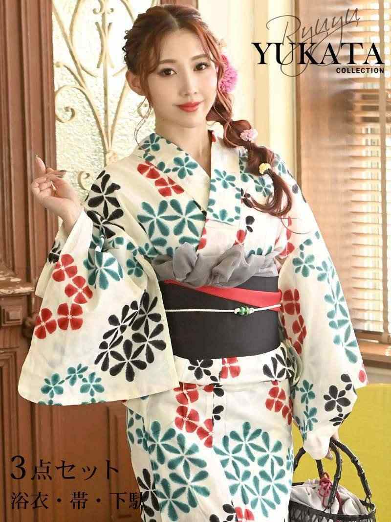 浴衣 セット レディース 浴衣レディース レディース浴衣 ゆかた 帯 下駄 キャバ浴衣 キャバ 夏祭り 花火大会 白 花柄 かわいい 3点セット レディース浴衣 映える リバーシブル 半巾帯 キャバ嬢 レトロ 和装 和 着物 和服 女性 着付 簡単 着付け 可愛い 送料無料