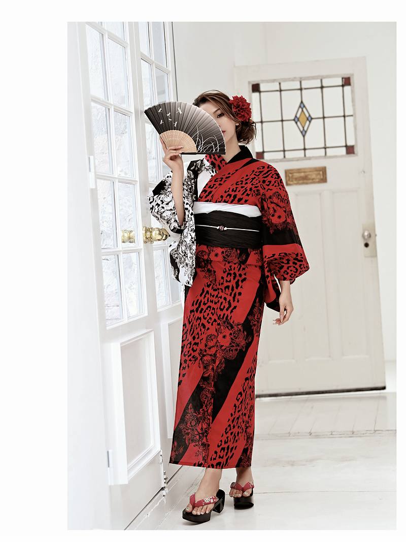 赤 半身柄 レオパード 浴衣 派手 黒 花魁風 浴衣 レトロモダン レディースゆかた レディース 30代 ゆきぽよ 帯 レトロ かっこいい セット ゆかた 下駄 キャバ Noalice ヒョウ柄 レオパード かっこいい 半身柄 大人 女性 女 かわいい 大人 男ウケ レトロ