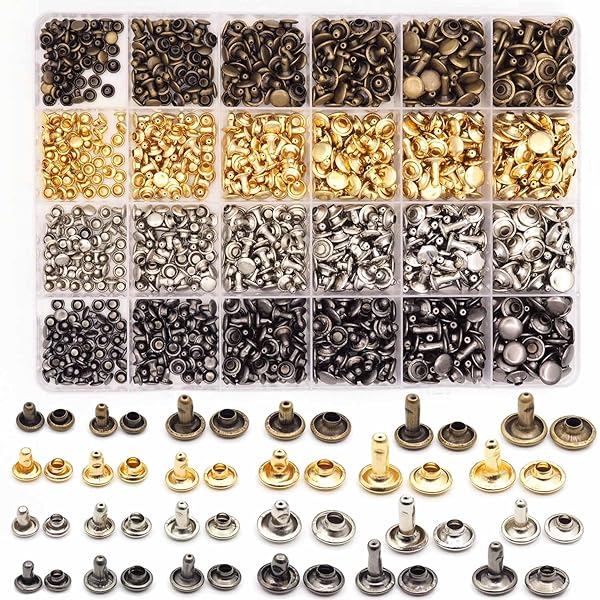 600組 5*5mm 6*6mm 7*7mm 8*6mm 8*10mm9*9mm リベット ジーンズ デニム バネホック クラフト ボタン 底鋲 打ち具セット カシメセット 革穴あけ ポンチ DIY 手芸 布革細工 洋服、靴、バッグ、ベルト、ジーンズ画像
