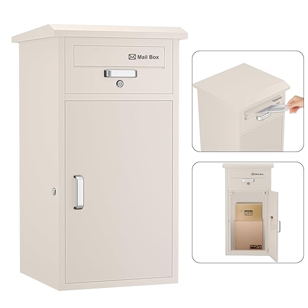 宅配ボックス席 DIY 郵便うけ一体型 複数形回投函 大静電容量 宅配BOX 室外 雨合羽 水が溜まらない 防塵 防錆 防犯 郵便うけ 両開き扉 据え置き飾り気の無い 磁石居敷き付き添い人 水茎の跡郵便うけ 要精神的な統合品 戸建て用 人間宅 (ベージュ)