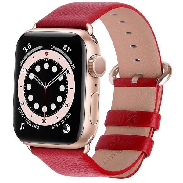 Apple Watch対応 バンド 42mm 44mm 45mm 49mm ベルト アップルウォッチバンド apple watch 9 8 7 6 5 4 3 2 1 SE SE2 Ultra Ultra2 バンド 本革レザー 交換バンド レッド+ロ画像