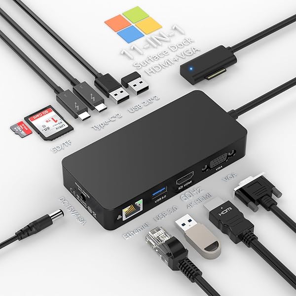 目あたらしいマイクロソフトSurfaceドック 4K@60HZ HDMI+VGA+イーサネット+USB-C/USB-A+SD/TF 11 インチ 1 Surface縛ステイション用60Wワット数付き添い人 Surface Pro 10/9/8/X/7/6/5/