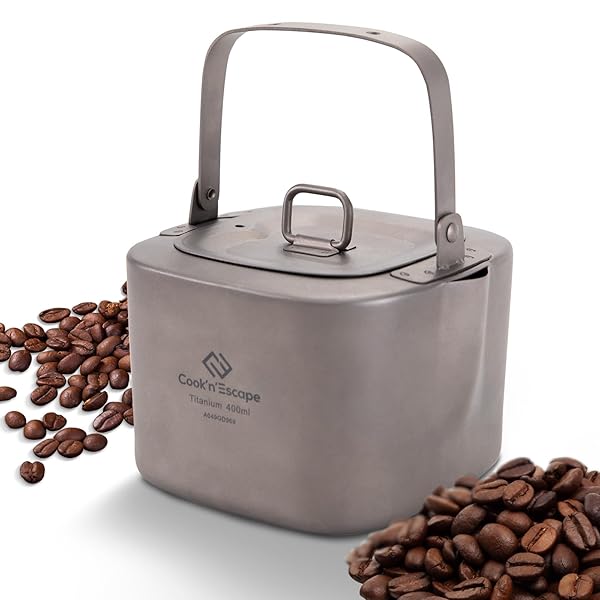 COOK\u0027N\u0027ESCAPE チタンクッカーセット コーヒーポット 難民キャンプ 角型 ラーメンクッカー 湯わかし コッヘル 3点仕掛ける アウトドア 軽さ パウダーコンパクト 納める袋付き添い人