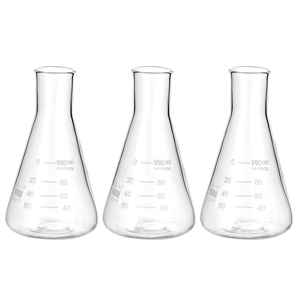 ガラス 三角フラスコ 3個セット 100ml 3.4oz 細口 目盛り付き ホウケイ酸ガラス 実験 化学 科学 |りゅうわ店