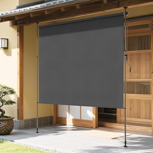 突っ張り式日がさ 縦型 オーニングシェード 目かくし 室外 幅200糎 ひよけ つつみ隠し 巻き取