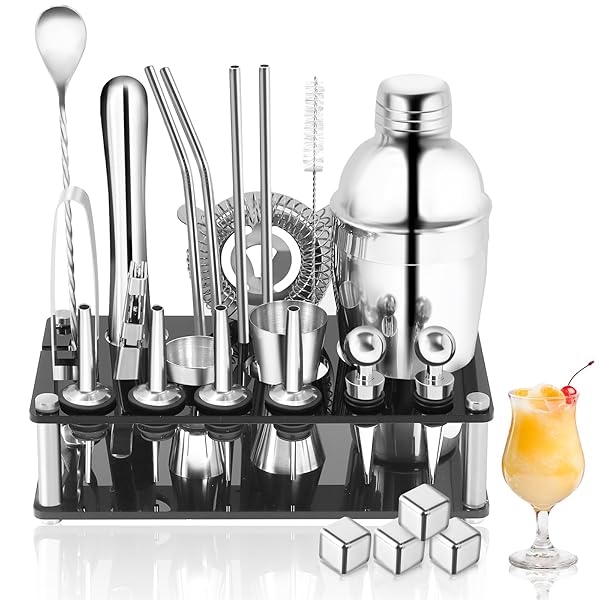 カクテルシェイカー 24点セット カクテル バーテンダー バーセット ステンレス 550ml 初心者用画像