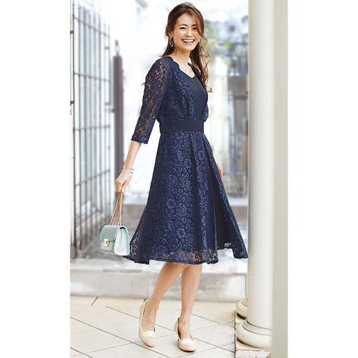 楽天市場 500円offクーポン配布中 M L Ll レイヤード風レースワンピース M Ll 40代 レディース ファッション Ryuryu リュリュ 大人 秋 秋服 大人 40代 ワンピース Ryuryu リュリュ