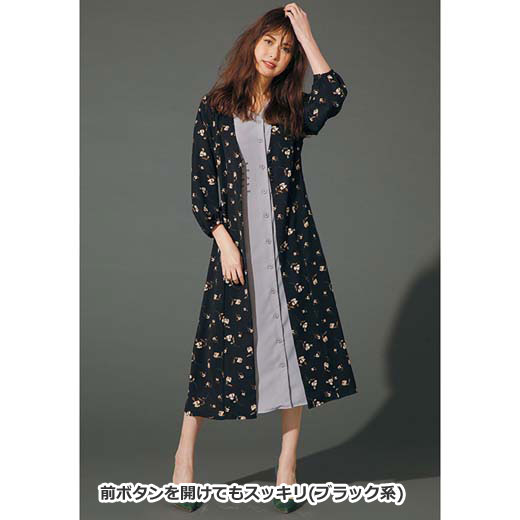 楽天市場 クーポン利用で71円に M L Ll 3l 花柄レイヤード風ワンピース M 3l Ryuryu リュリュ 大人 秋 秋服 大人 ワンピース 大きいサイズ 長袖 40代ファッション ラナン Ryuryu リュリュ