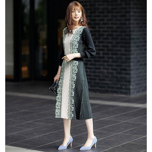 楽天市場 ワンピース M L Ll サイドレースデザインニットワンピース M Ll リュリュ 春 春服 大人 40代ファッション ラナン Ryuryu リュリュ