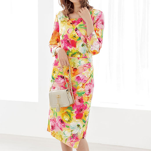 品揃え豊富で Ll L M 500円クーポン配布中 ワンピース ジャージー素材ぼかし花柄カシュクールワンピース M Ll 大人 春服 春 レディースファッション 40代 ファッション 40代 リュリュ Hsoi Www Cuberoot Co