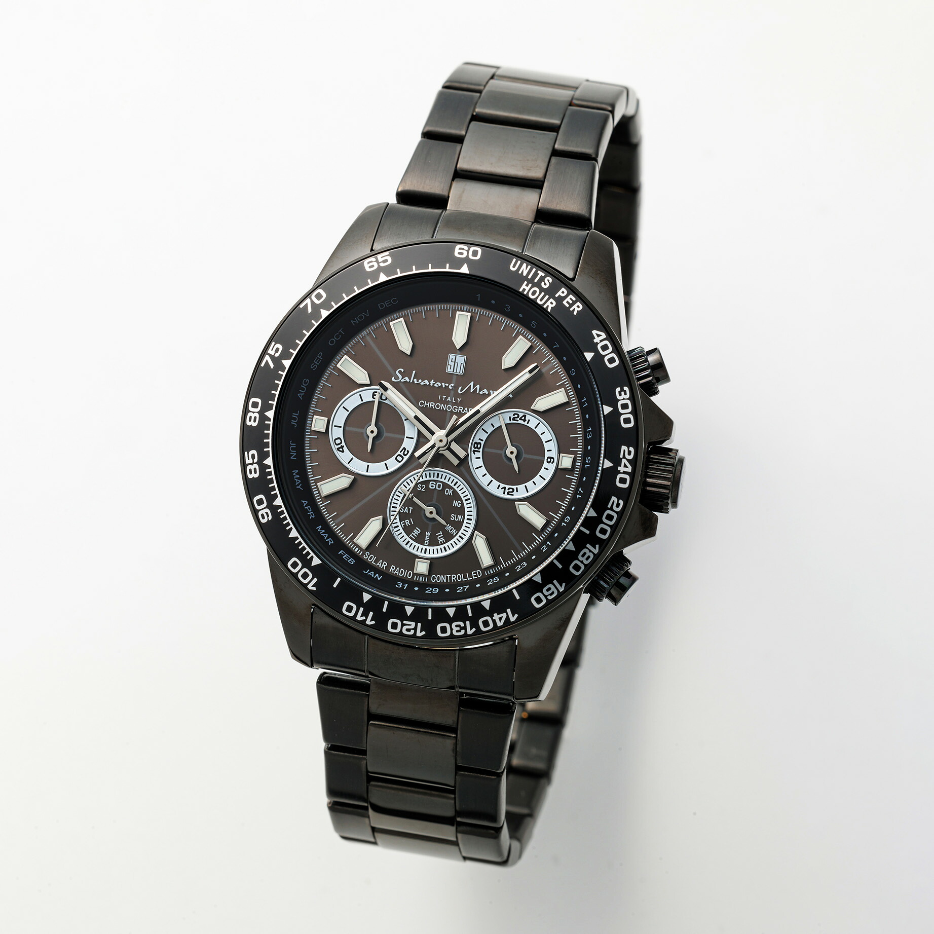Salvatore Marra サルバトーレマーラ腕時計　電波ソーラークロノグラフウォッチ SM24108-BKBK ギフト