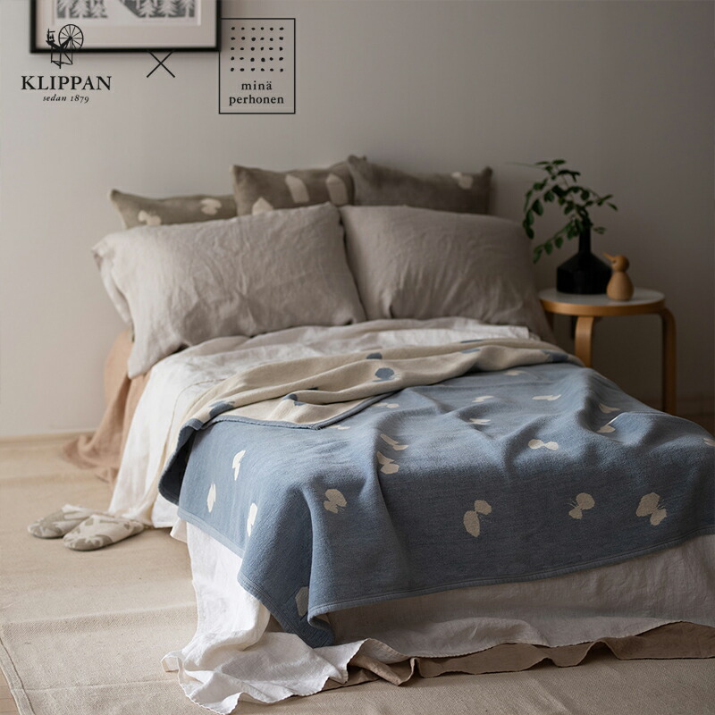 【正規取扱店】KLIPPAN クリッパン ブルー シングルサイズ：約140×180cm 重量：1,600g CHOUCHO by mina perhonen KP891435 シュニール コットン ブランケット 膝掛 膝掛け ひざ掛 専用BOX別売り 寝具
