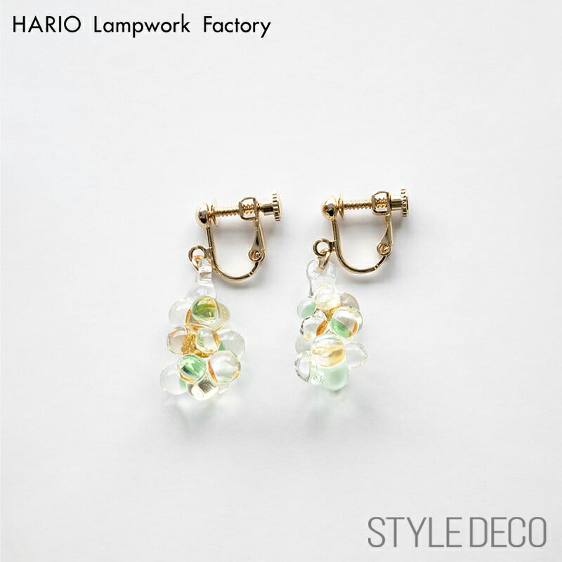 《お買い物マラソン》HARIO Lampwork Factory ハリオ イヤリング コモレビ［イイダ傘店 × HARIO Lampwork Factory］ サイズ：ガラスの大きさ/14×20・厚み12mm 材質：真鍮+ニッケルフリーゴールドメッキ イヤリング仕様：ネジバネ式 同デザインピアスもあります。